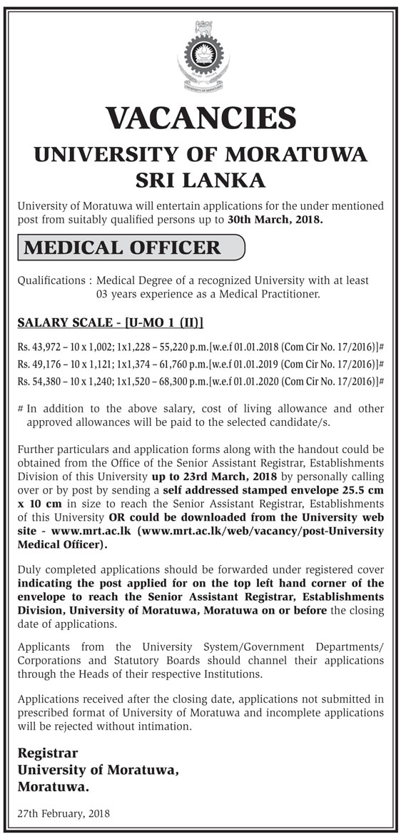 Medical Officer - University of Moratuwa